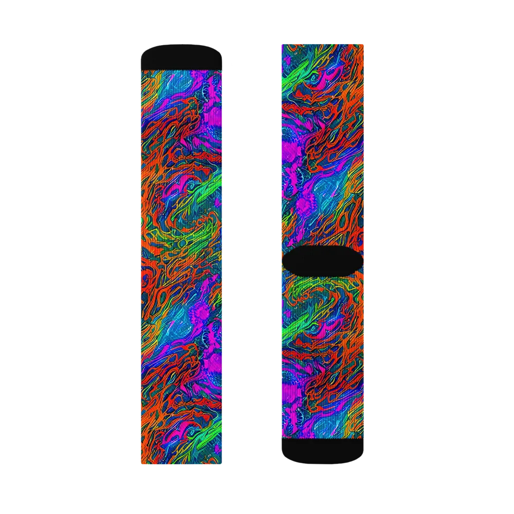 Neon Tidal Fire on Socks — Right Sock