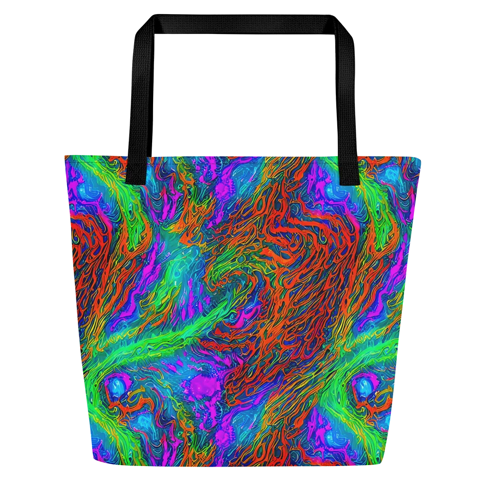 Neon Tidal Fire on Large Tote Bag W/ Pocket — Front