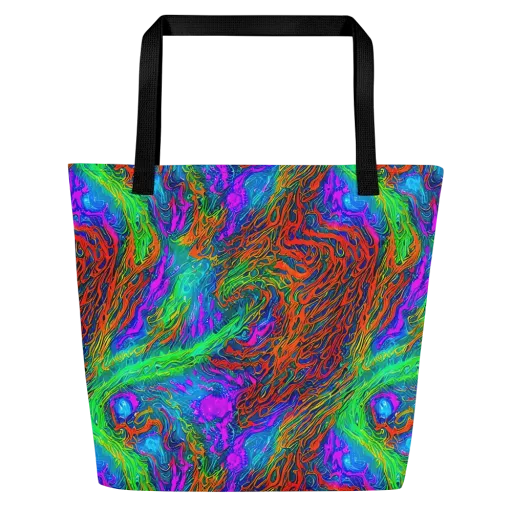 Neon Tidal Fire on a Large Tote Bag W/ Pocket