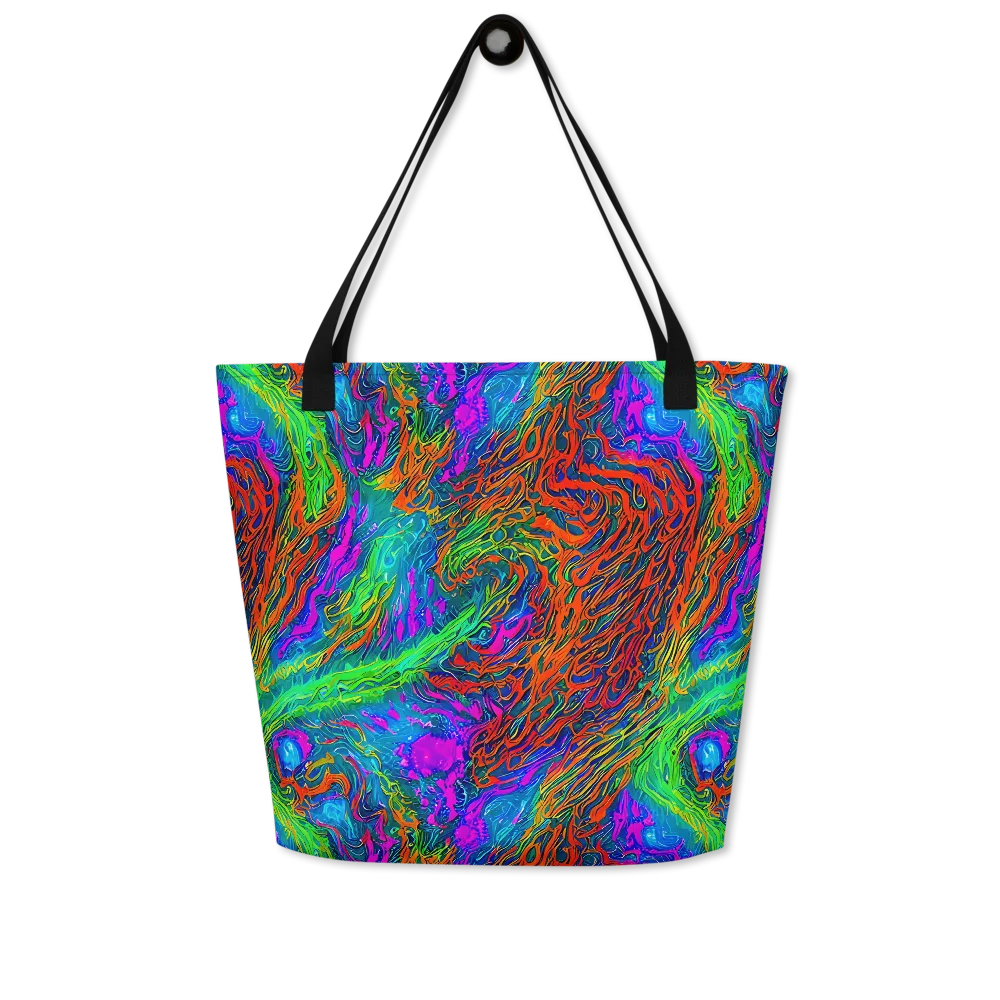 Neon Tidal Fire on Large Tote Bag W/ Pocket — Front