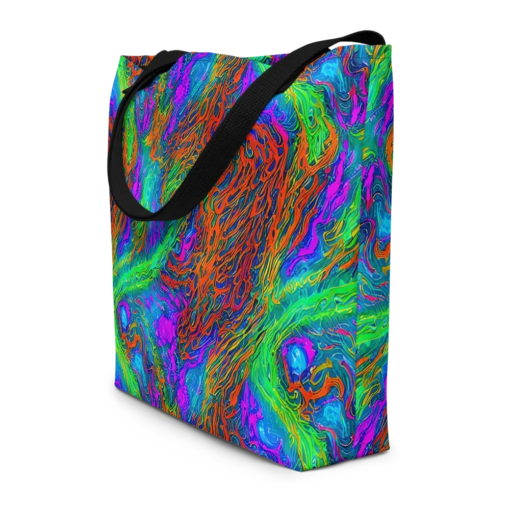 Neon Tidal Fire on Large Tote Bag W/ Pocket — Front