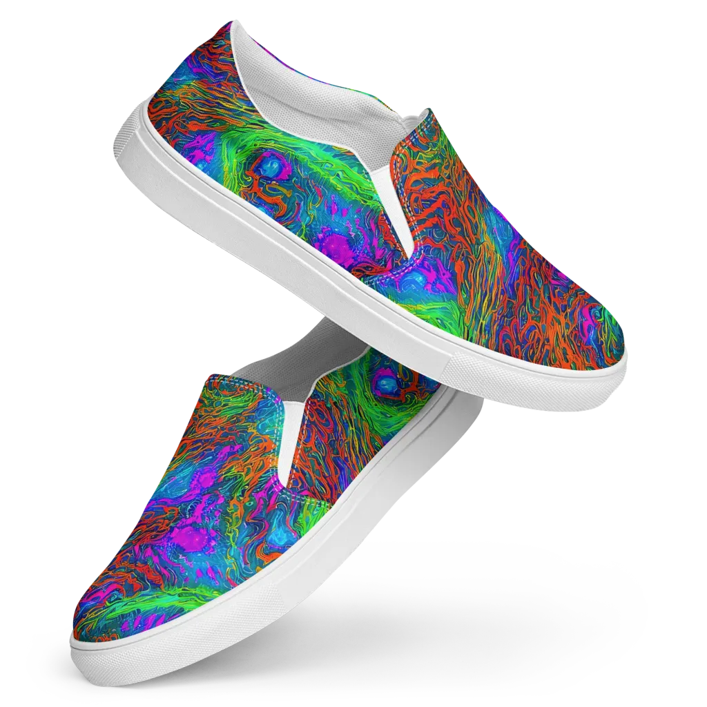 Neon Tidal Fire on Women's Slip-On Canvas Shoes — Front