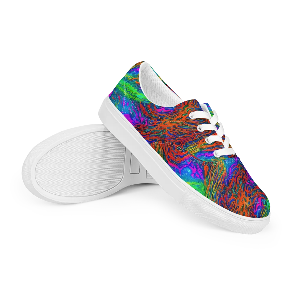 Neon Tidal Fire on Men's Lace-Up Canvas Shoes — Right Front