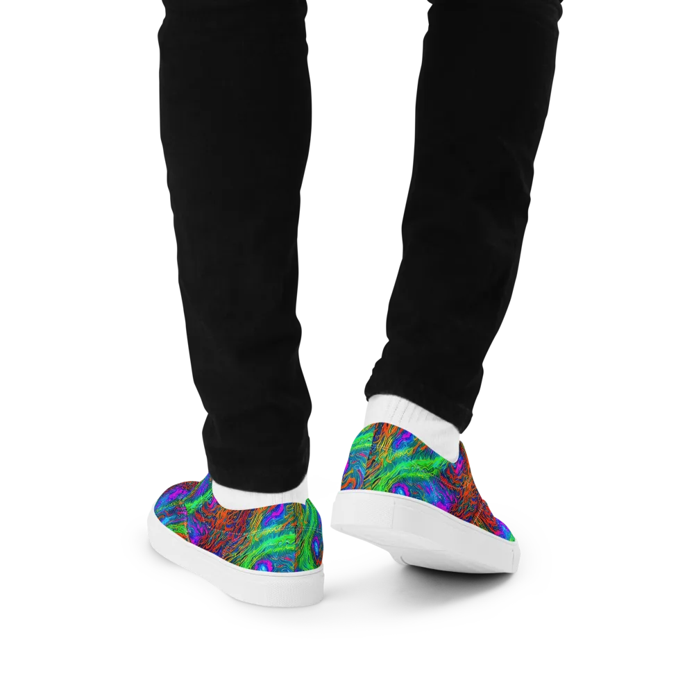 Neon Tidal Fire on Men's Lace-Up Canvas Shoes — Back