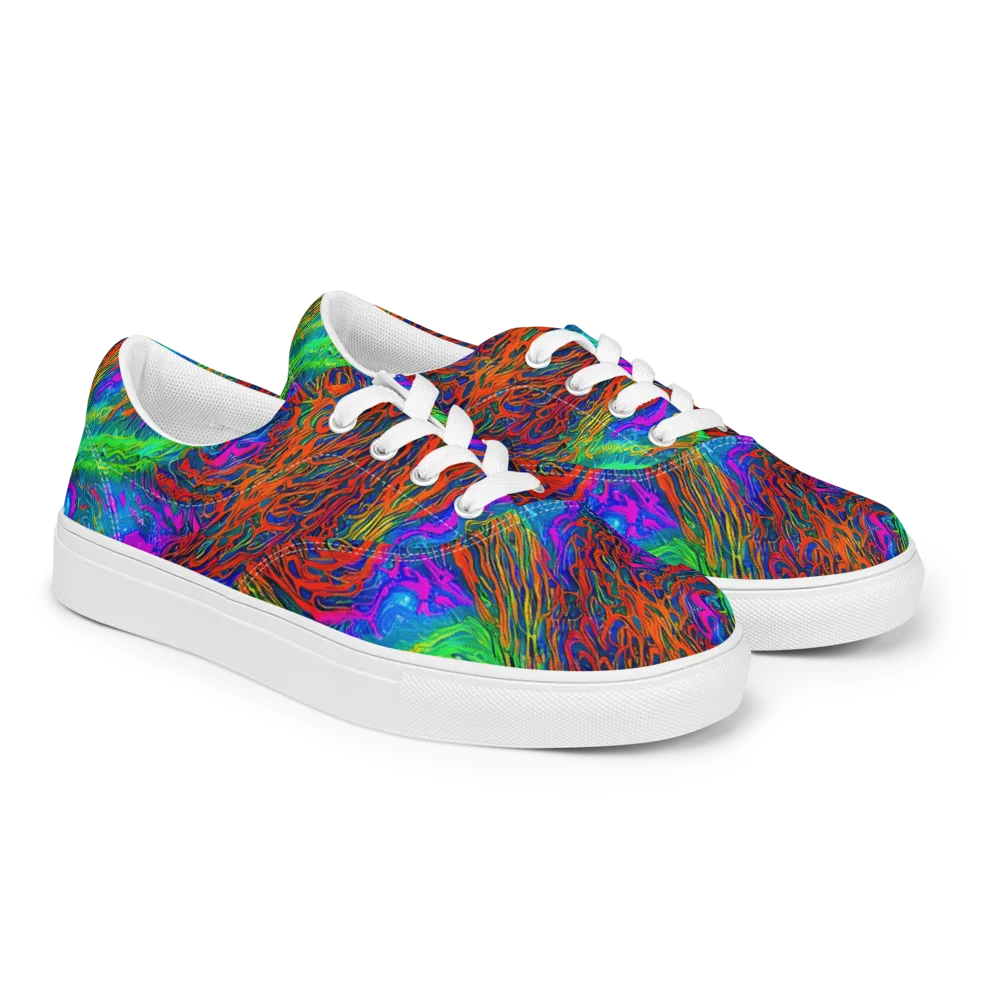 Neon Tidal Fire on Men's Lace-Up Canvas Shoes — Right Front