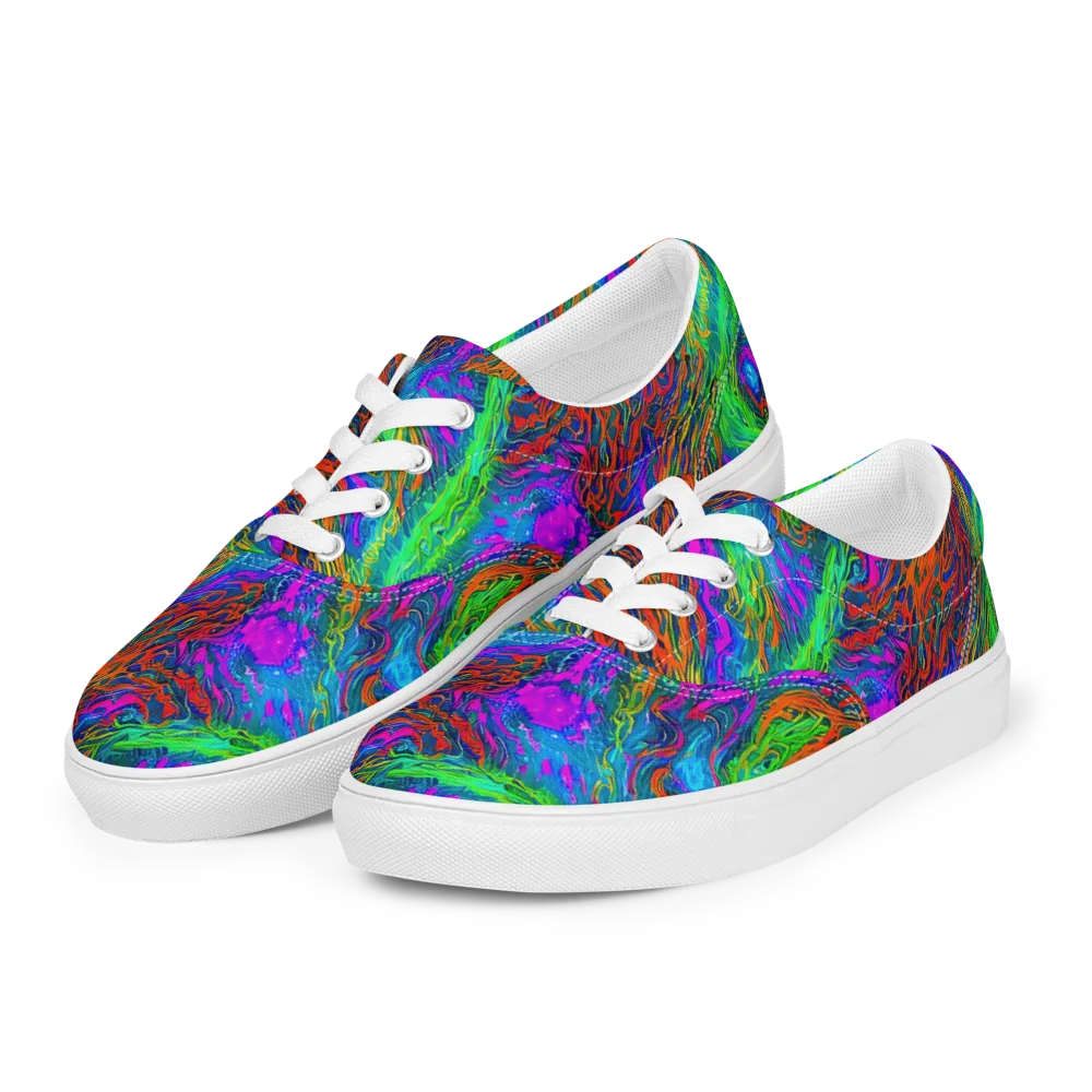 Neon Tidal Fire on Men's Lace-Up Canvas Shoes — Left Front