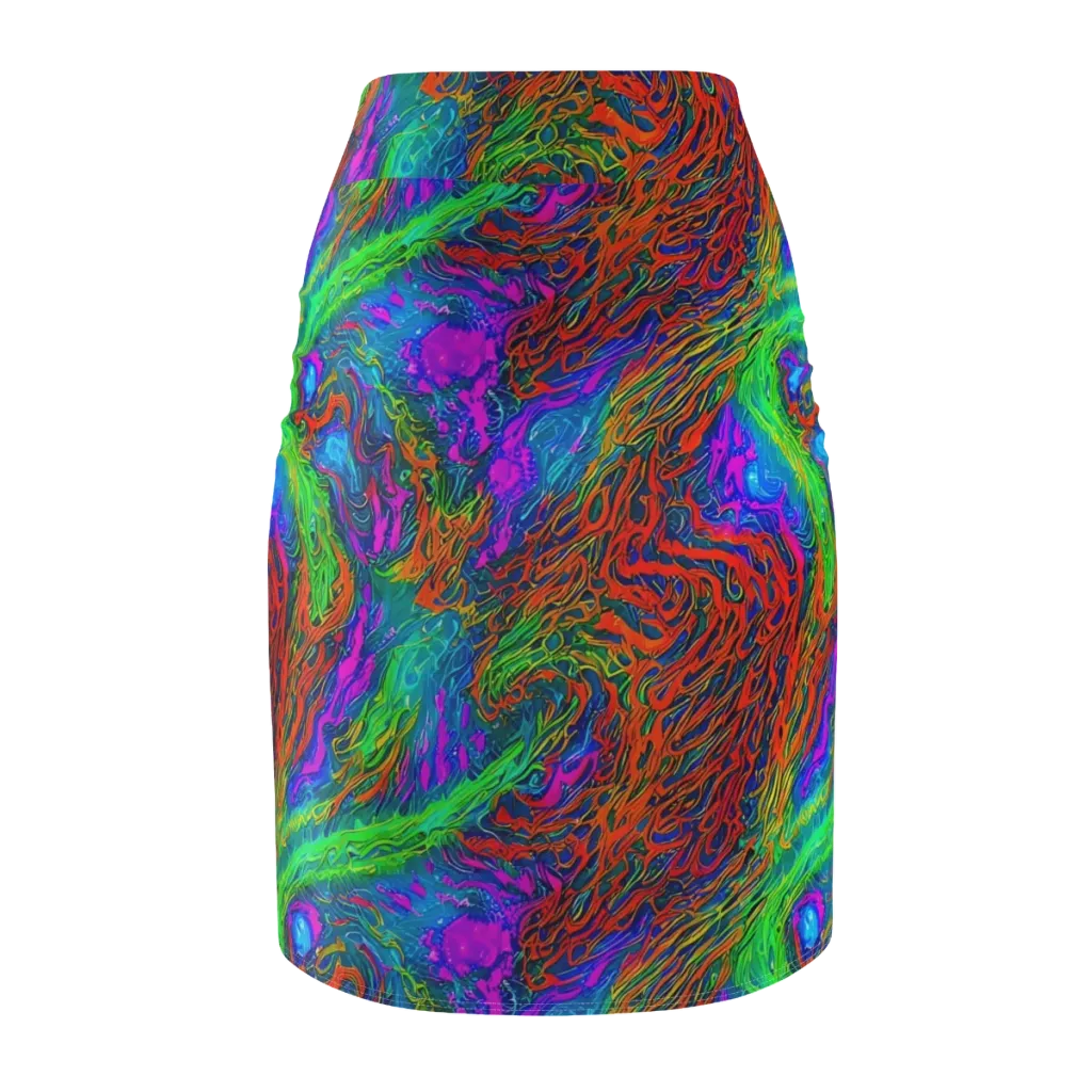 Neon Tidal Fire on Pencil Skirt — Back