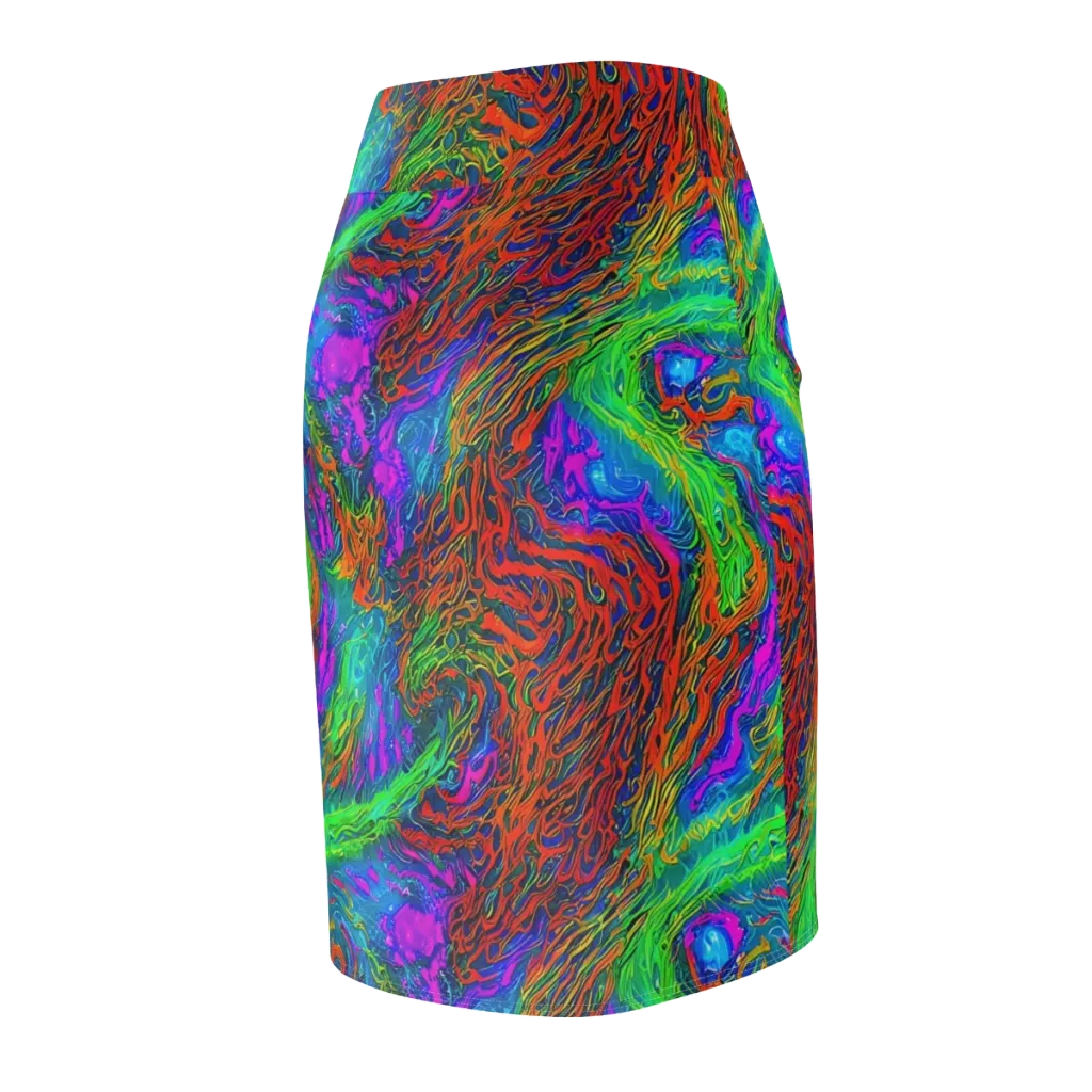 Neon Tidal Fire on Pencil Skirt — Back Side