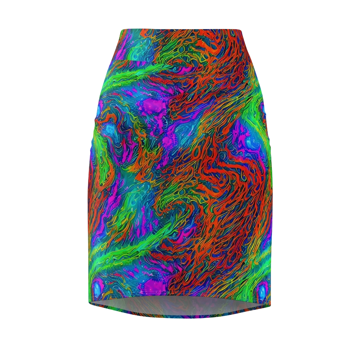 Neon Tidal Fire on Pencil Skirt — Front