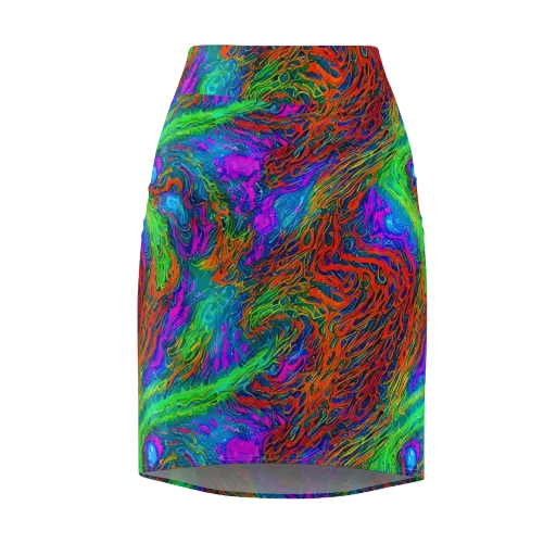 Neon Tidal Fire on a Pencil Skirt