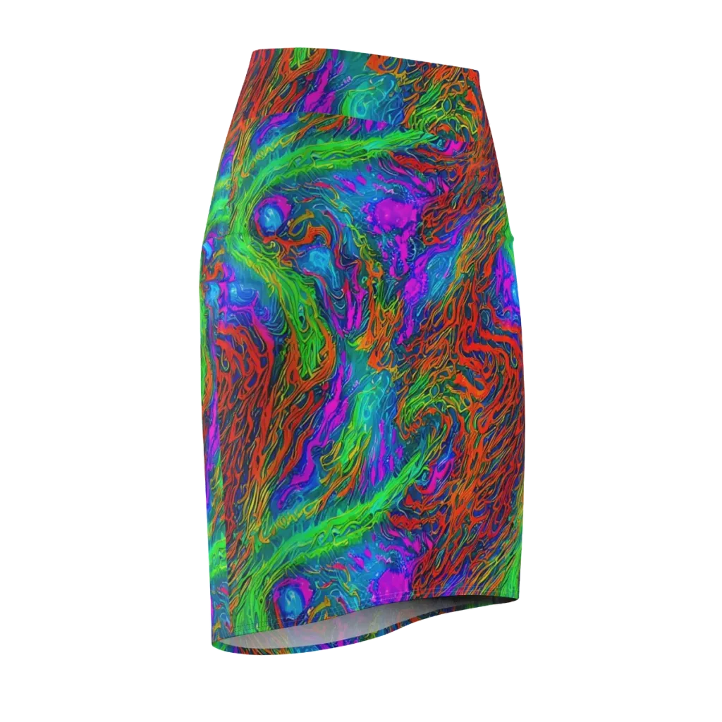 Neon Tidal Fire on Pencil Skirt — Front Side