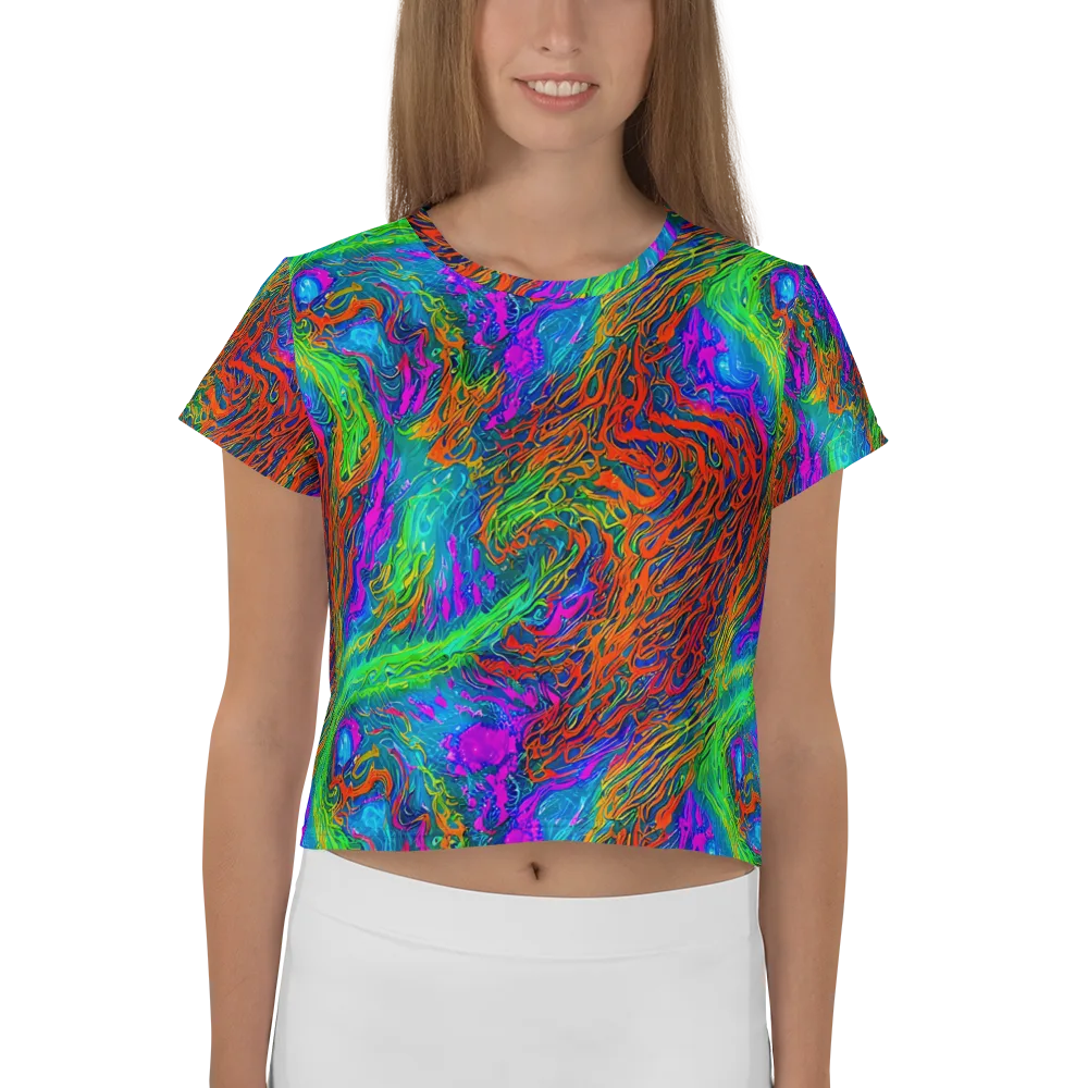 Neon Tidal Fire on Crop Tee — Front