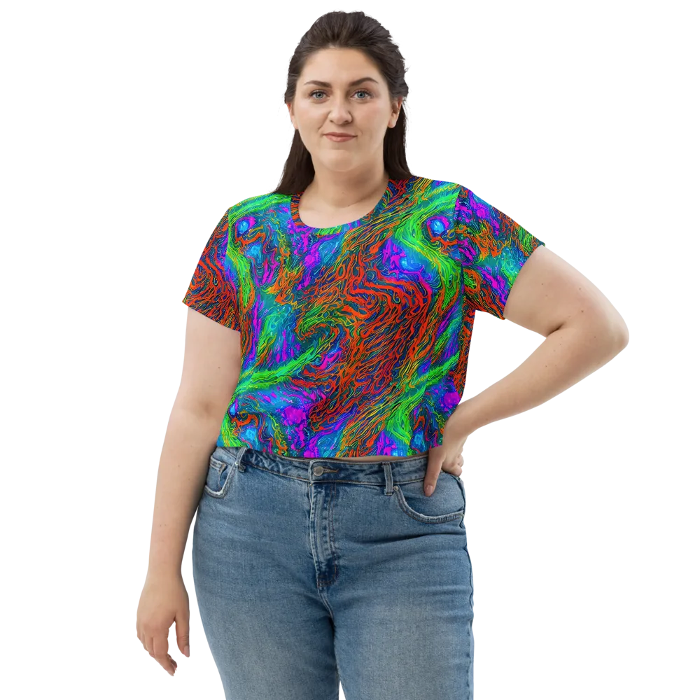 Neon Tidal Fire on Crop Tee — Front