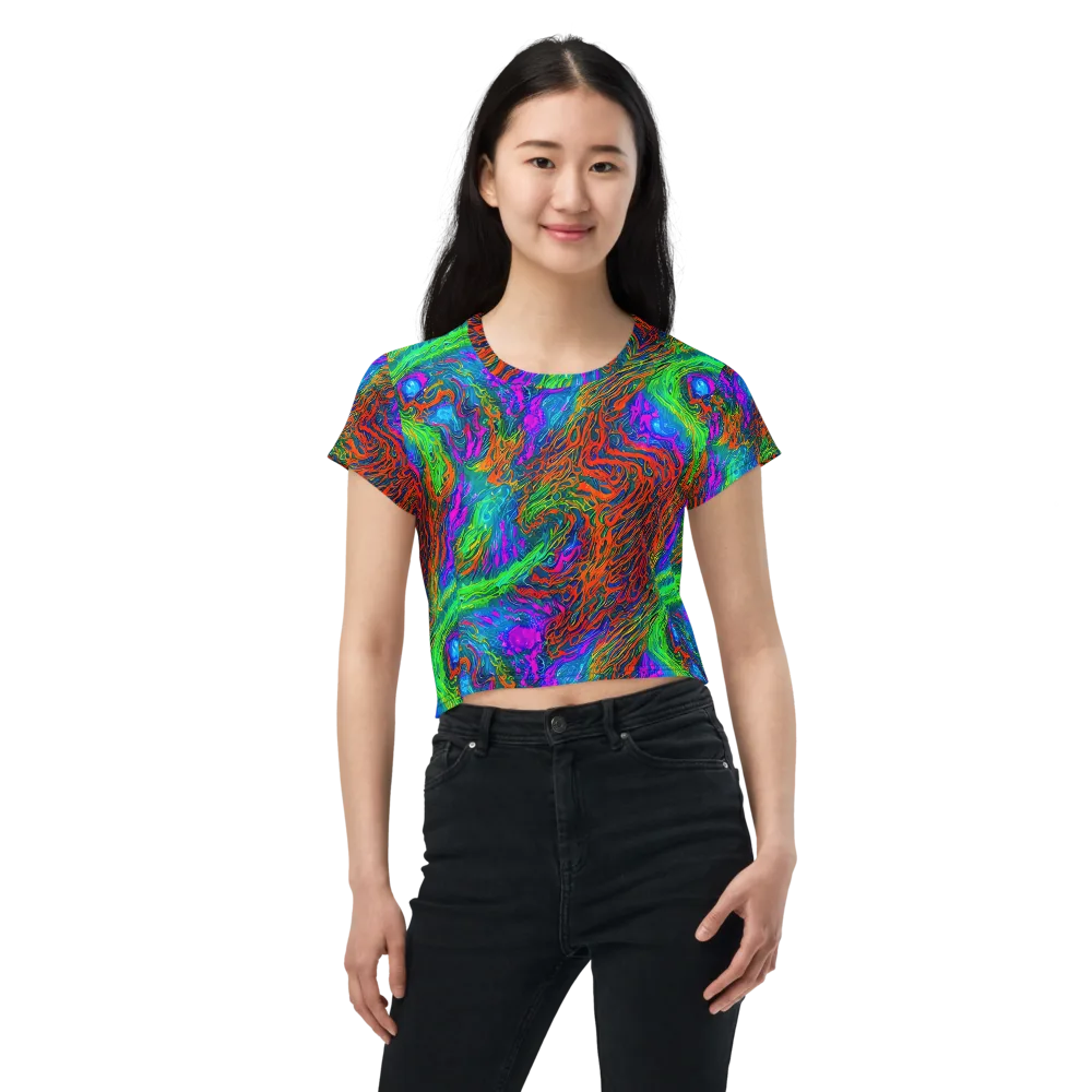 Neon Tidal Fire on Crop Tee — Front