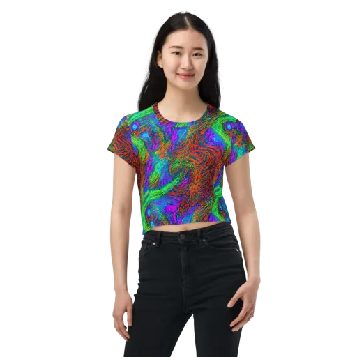 Neon Tidal Fire on a Crop Tee