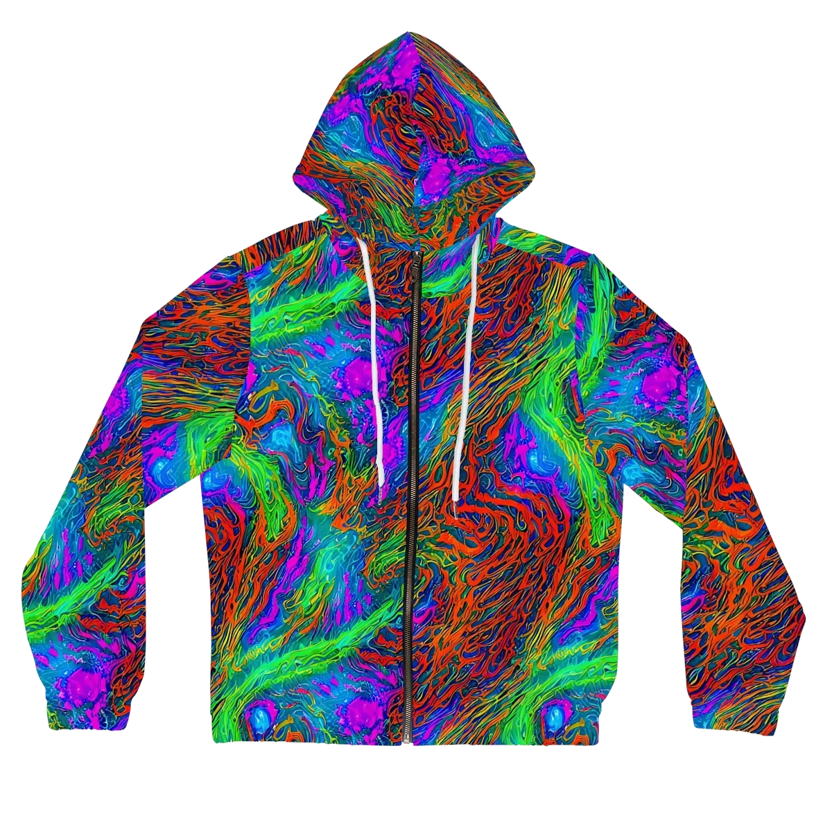Neon Tidal Fire on Women's Full-Zip Hoodie — Front