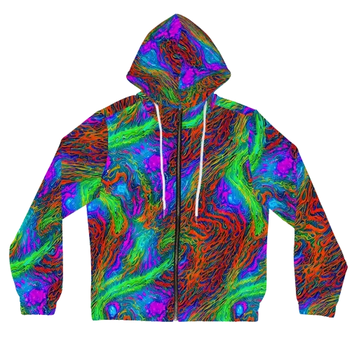 Neon Tidal Fire on a Women's Full-Zip Hoodie