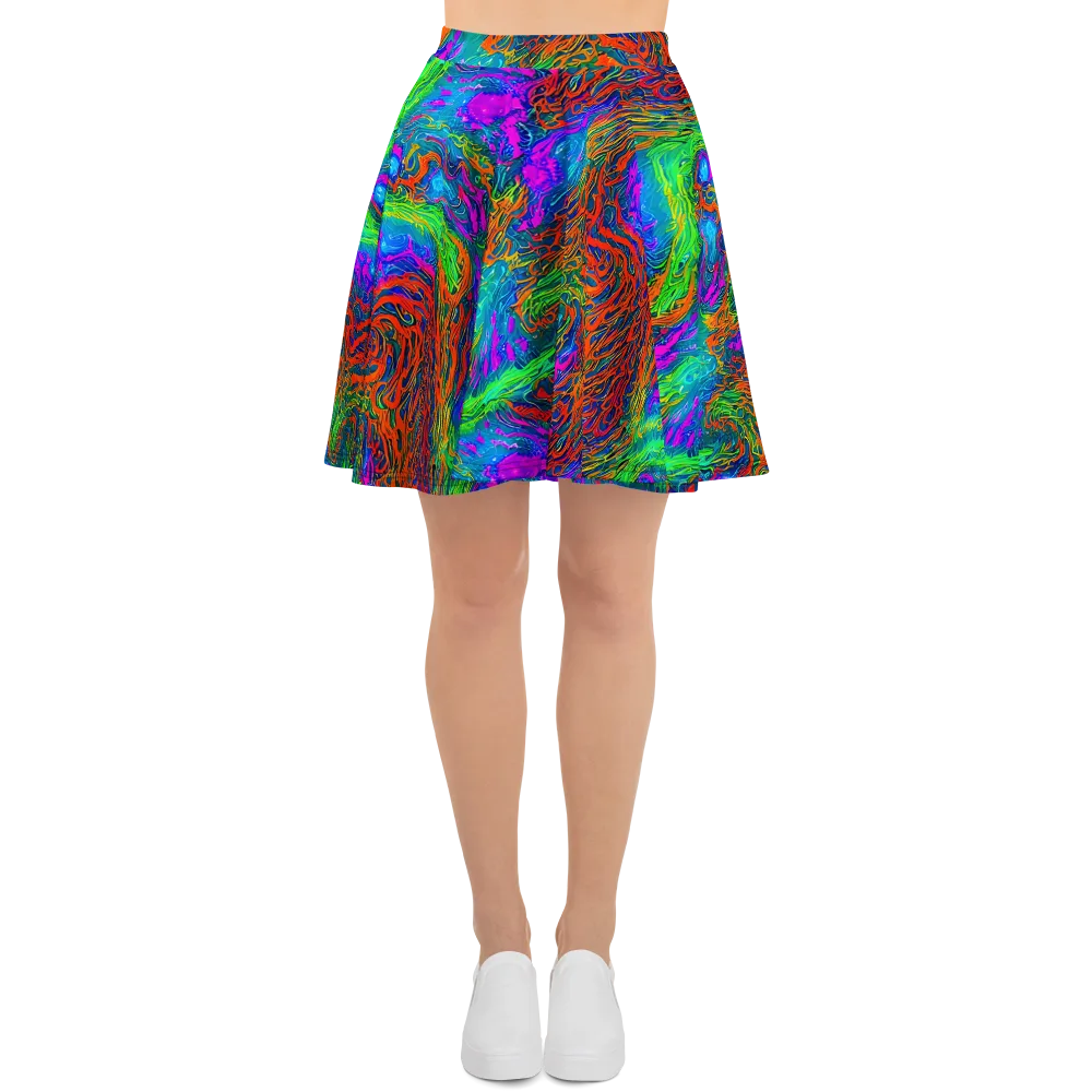 Neon Tidal Fire on Skater Skirt — Front