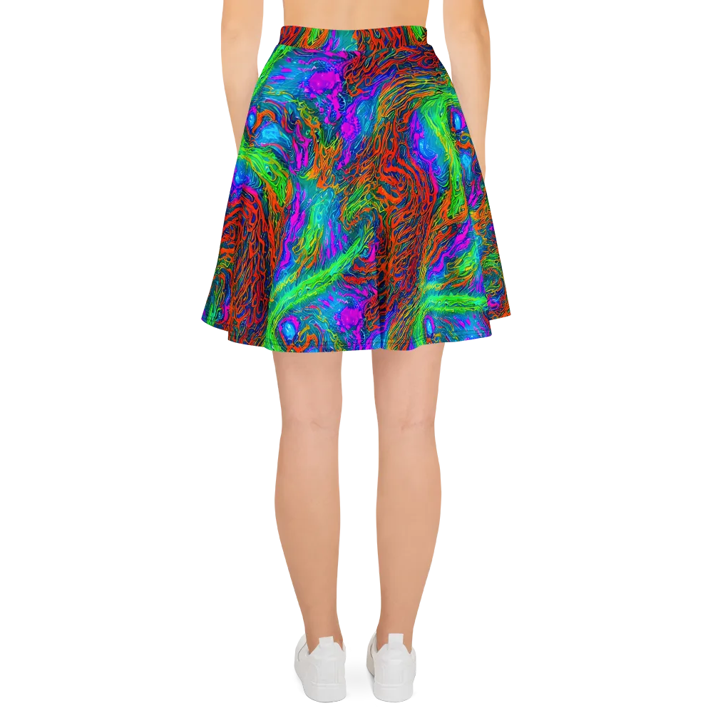 Neon Tidal Fire on Skater Skirt — Back