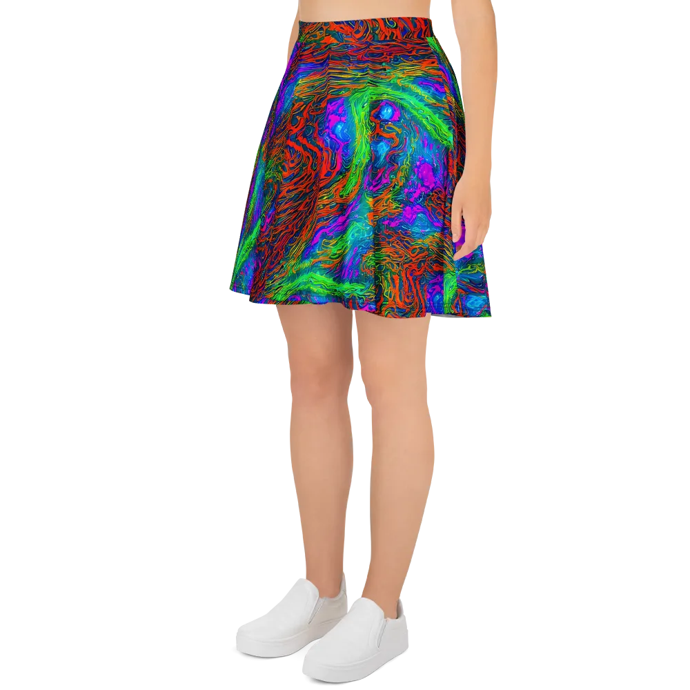 Neon Tidal Fire on Skater Skirt — Left