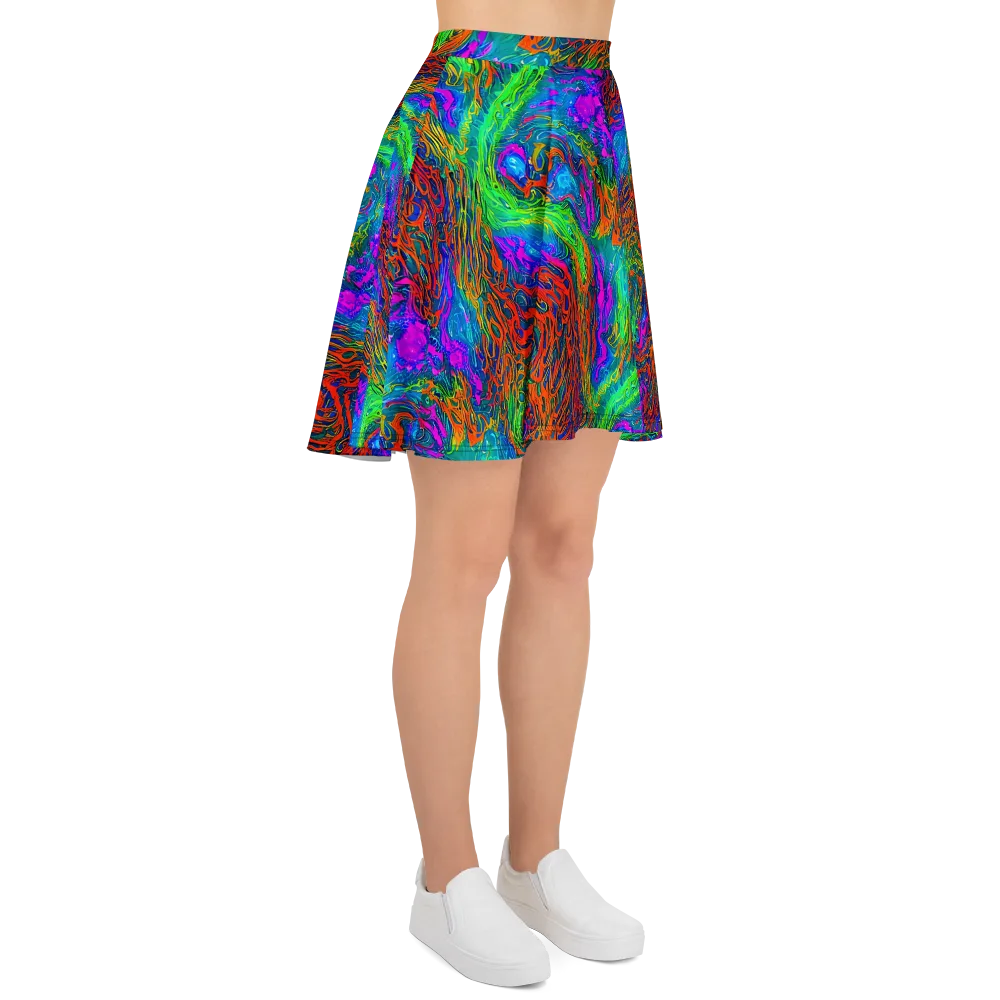 Neon Tidal Fire on Skater Skirt — Right