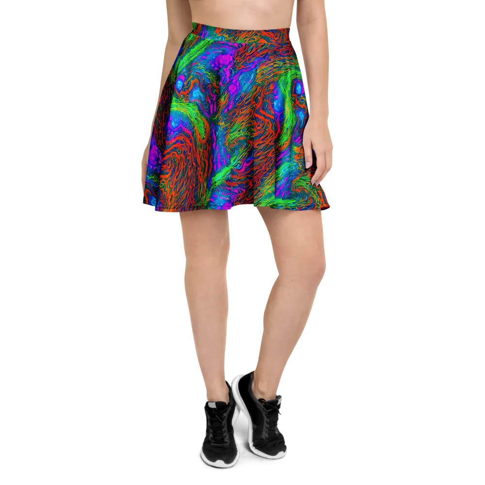 Neon Tidal Fire on Skater Skirt — Front