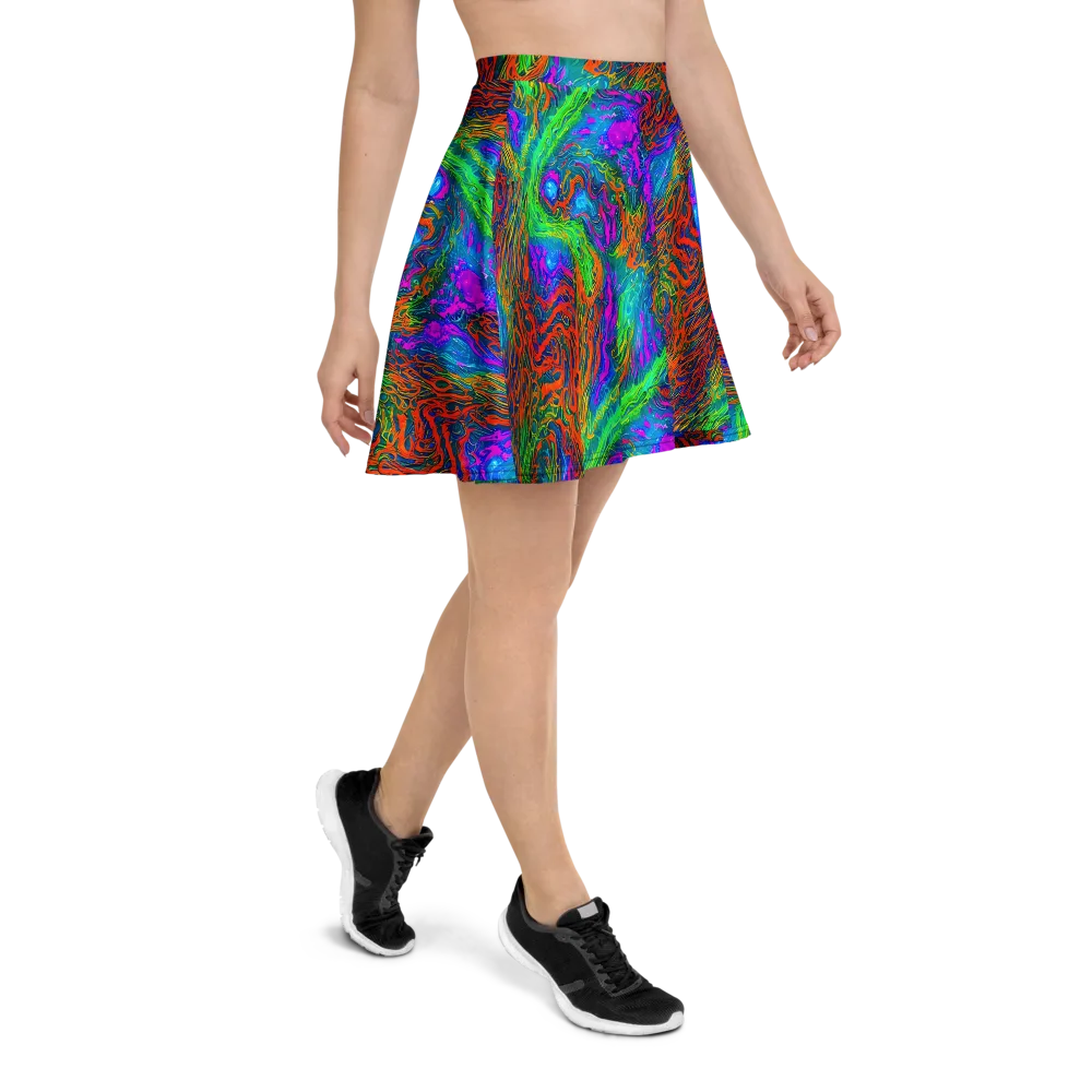 Neon Tidal Fire on Skater Skirt — Right
