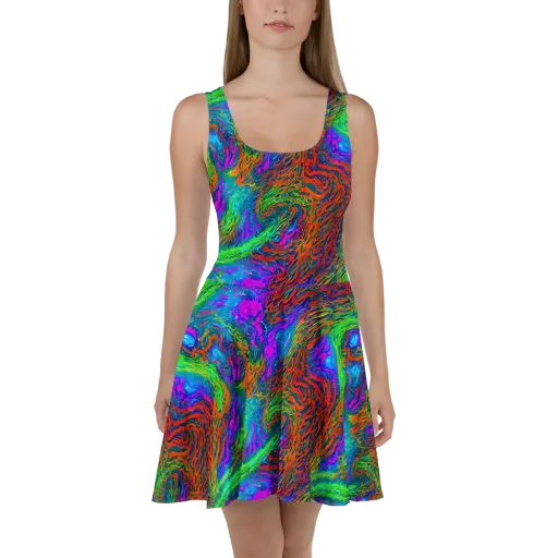 Neon Tidal Fire on a Skater Dress