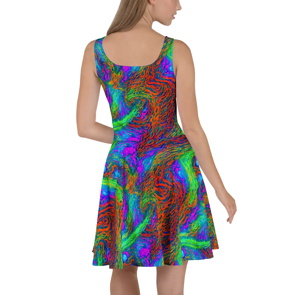 Neon Tidal Fire on Skater Dress — Back