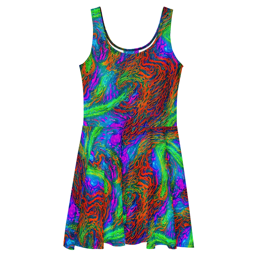 Neon Tidal Fire on Skater Dress — Front