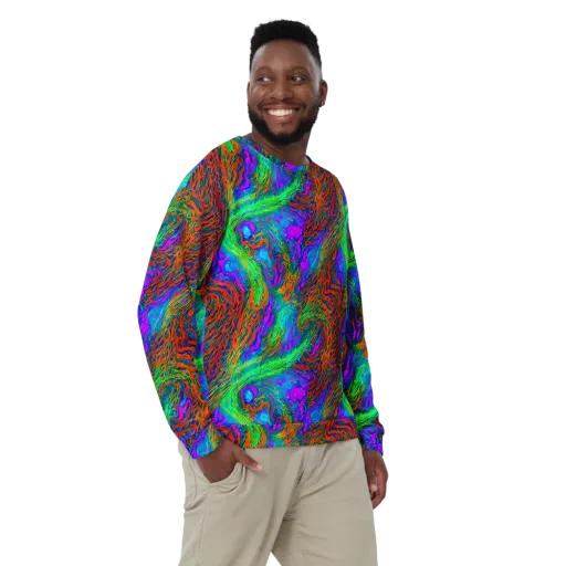 Neon Tidal Fire on a Sweatshirt