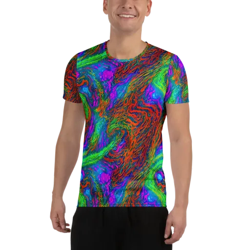 Neon Tidal Fire on a Men's Athletic T-Shirt