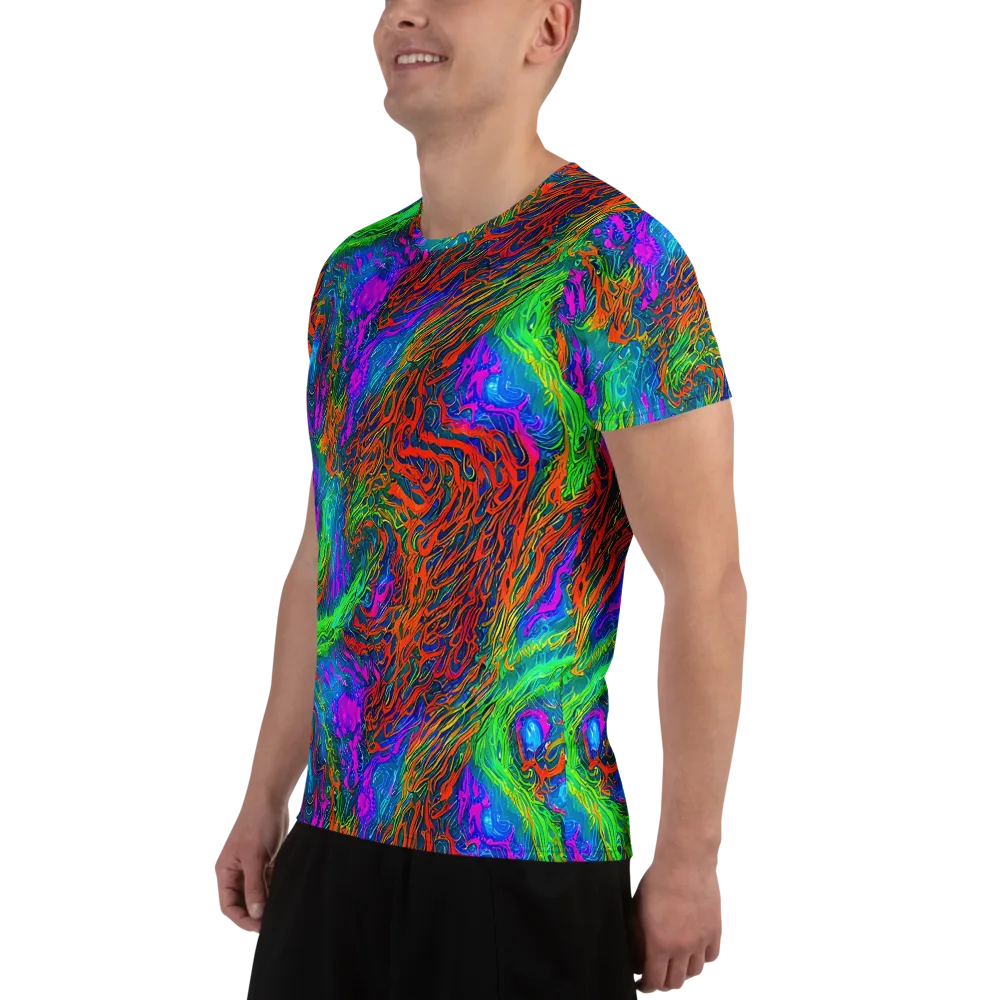 Neon Tidal Fire on Men's Athletic T-Shirt — Left