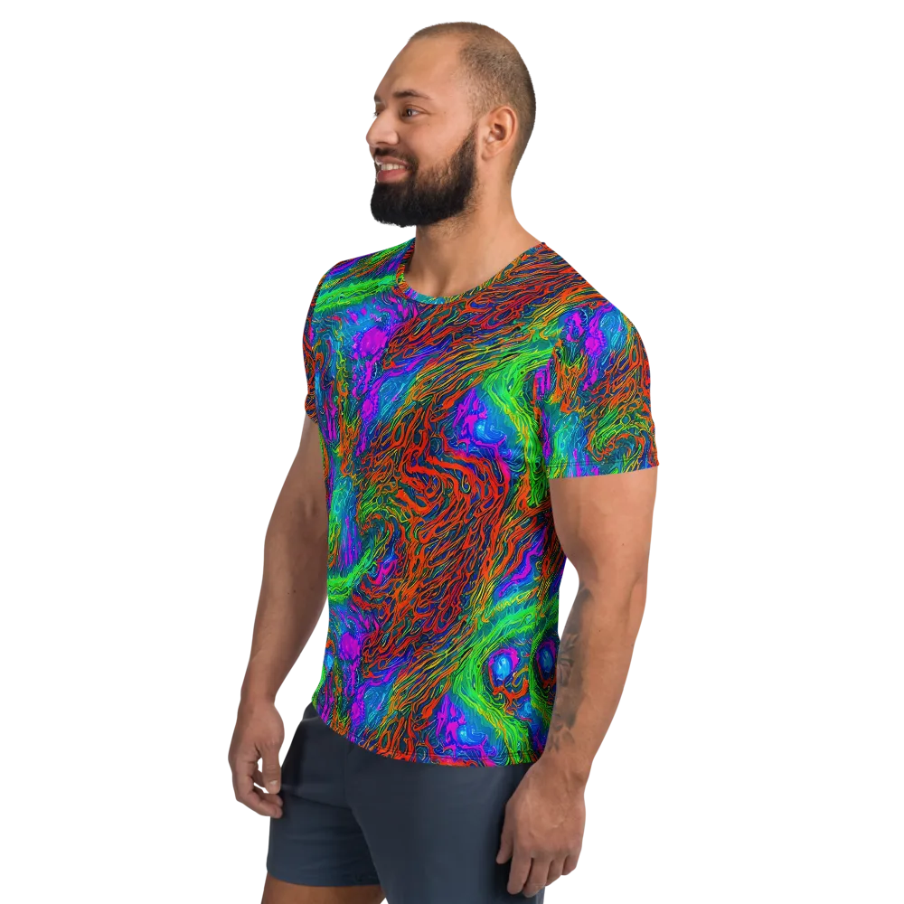 Neon Tidal Fire on Men's Athletic T-Shirt — Left