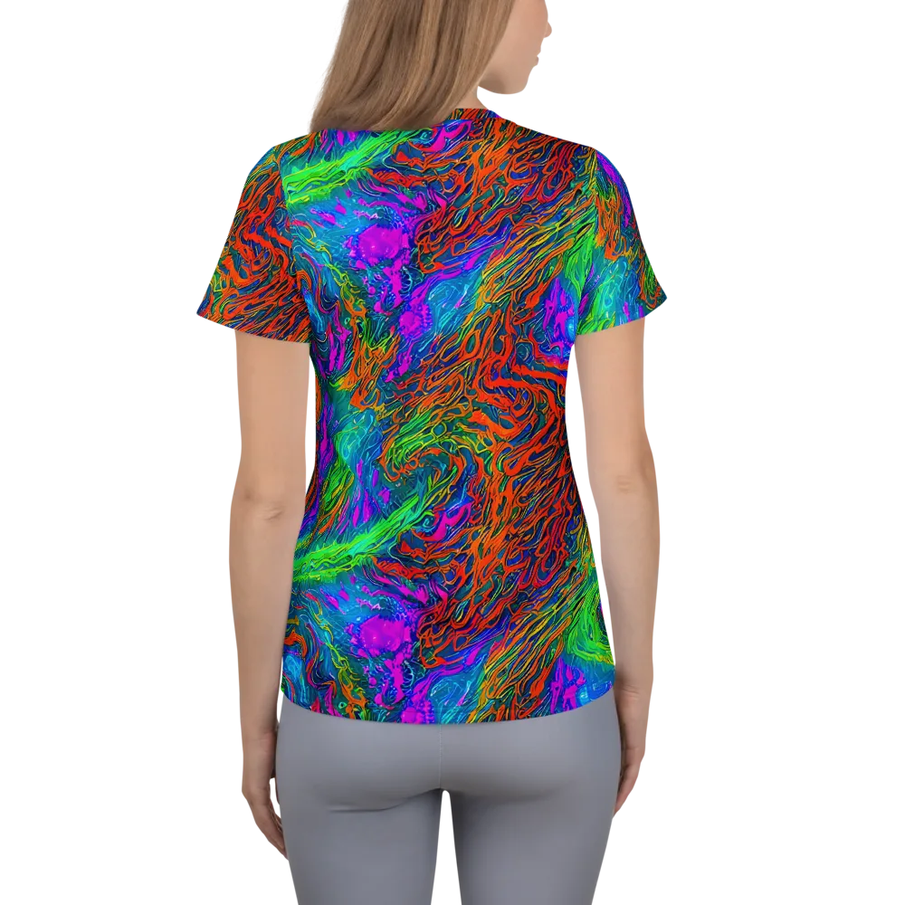Neon Tidal Fire on Women's Athletic T-Shirt — Back