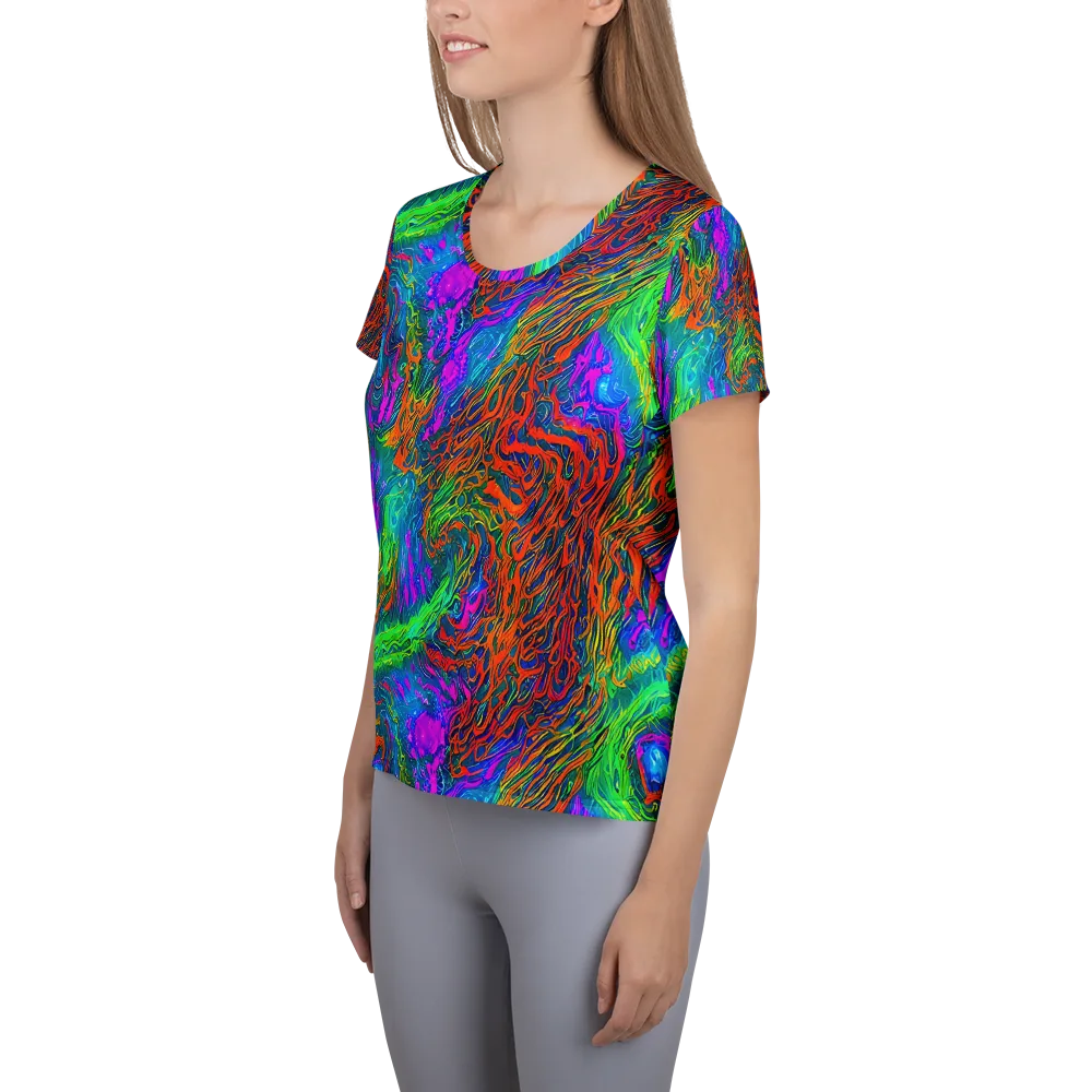 Neon Tidal Fire on Women's Athletic T-Shirt — Left