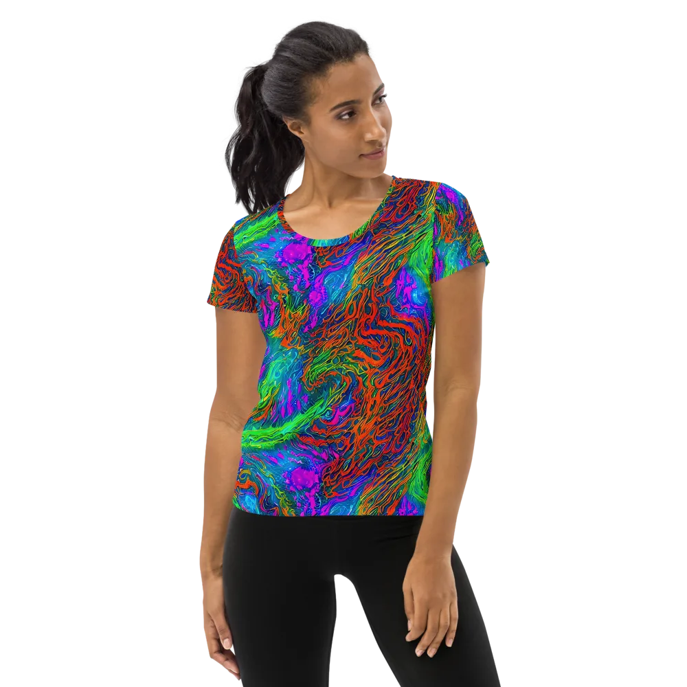 Neon Tidal Fire on Women's Athletic T-Shirt — Front