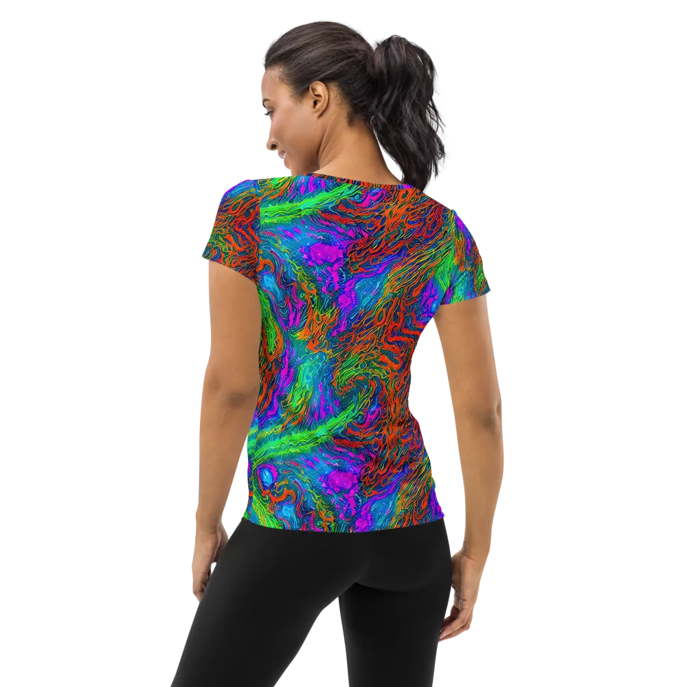 Neon Tidal Fire on Women's Athletic T-Shirt — Back