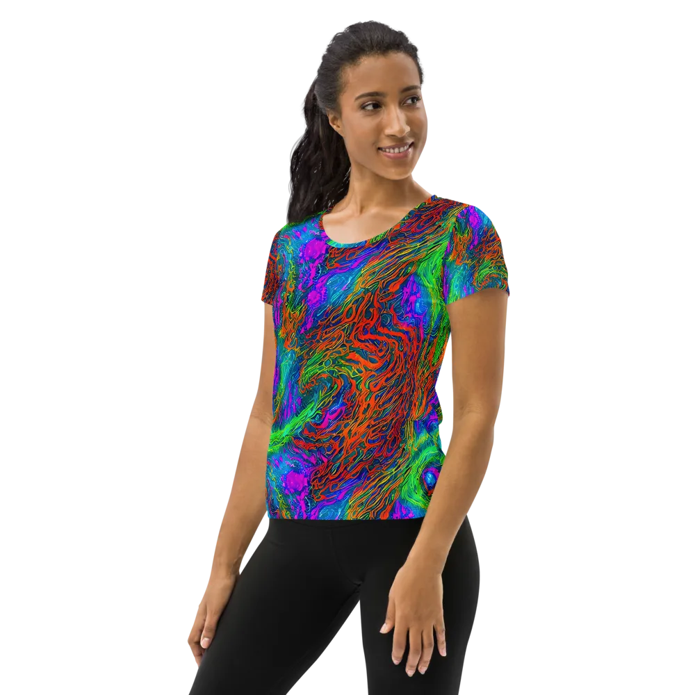 Neon Tidal Fire on Women's Athletic T-Shirt — Left