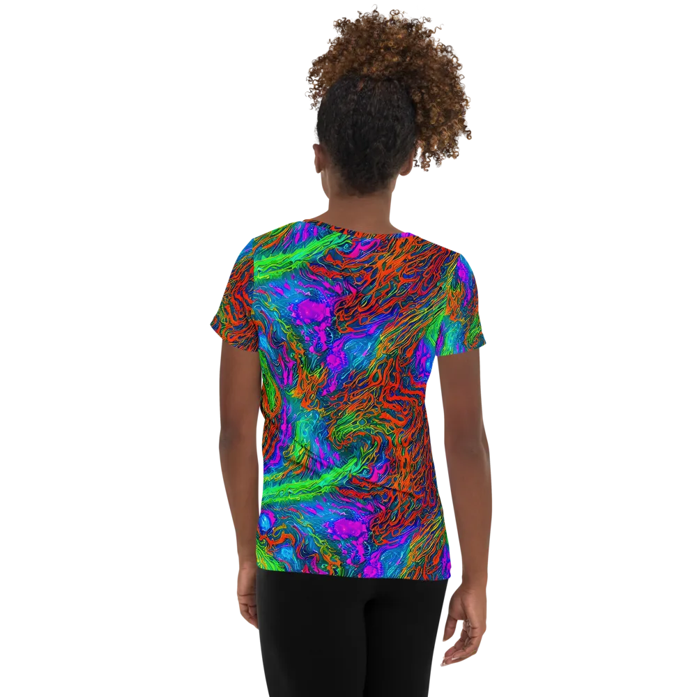 Neon Tidal Fire on Women's Athletic T-Shirt — Back