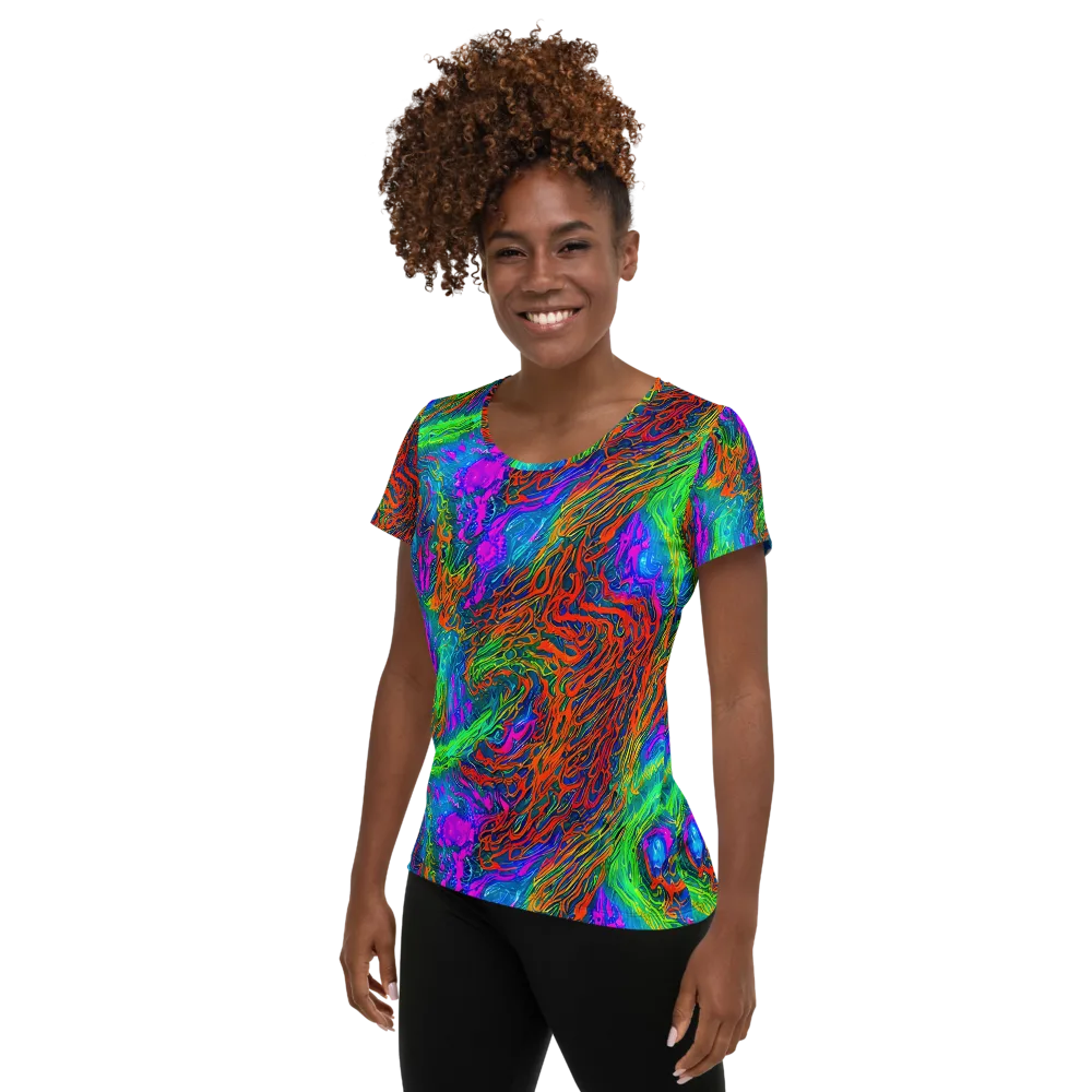 Neon Tidal Fire on Women's Athletic T-Shirt — Left