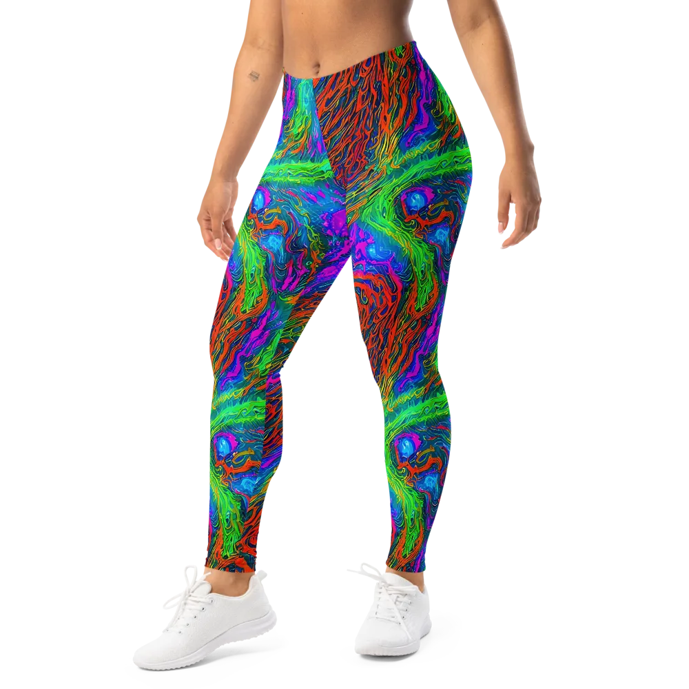 Neon Tidal Fire on Leggings — Left Front