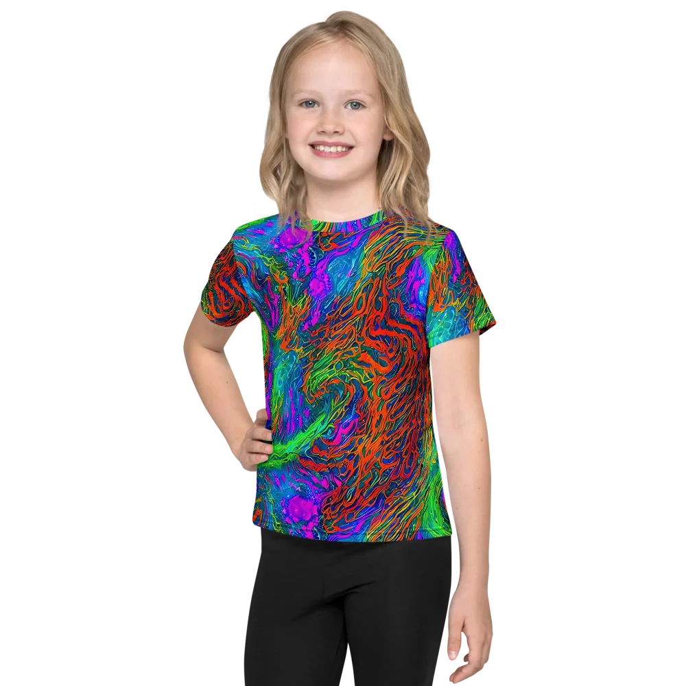 Neon Tidal Fire on Kids Crew Neck T-Shirt — Front