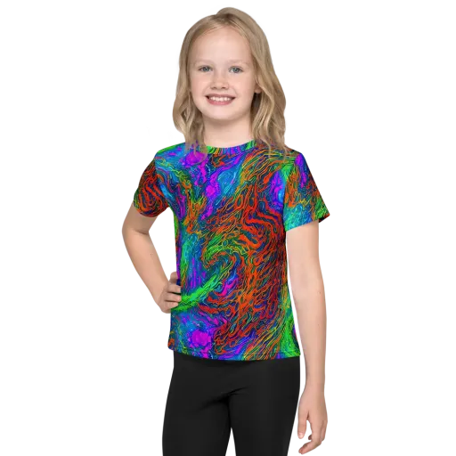 Neon Tidal Fire on a Kids Crew Neck T-Shirt