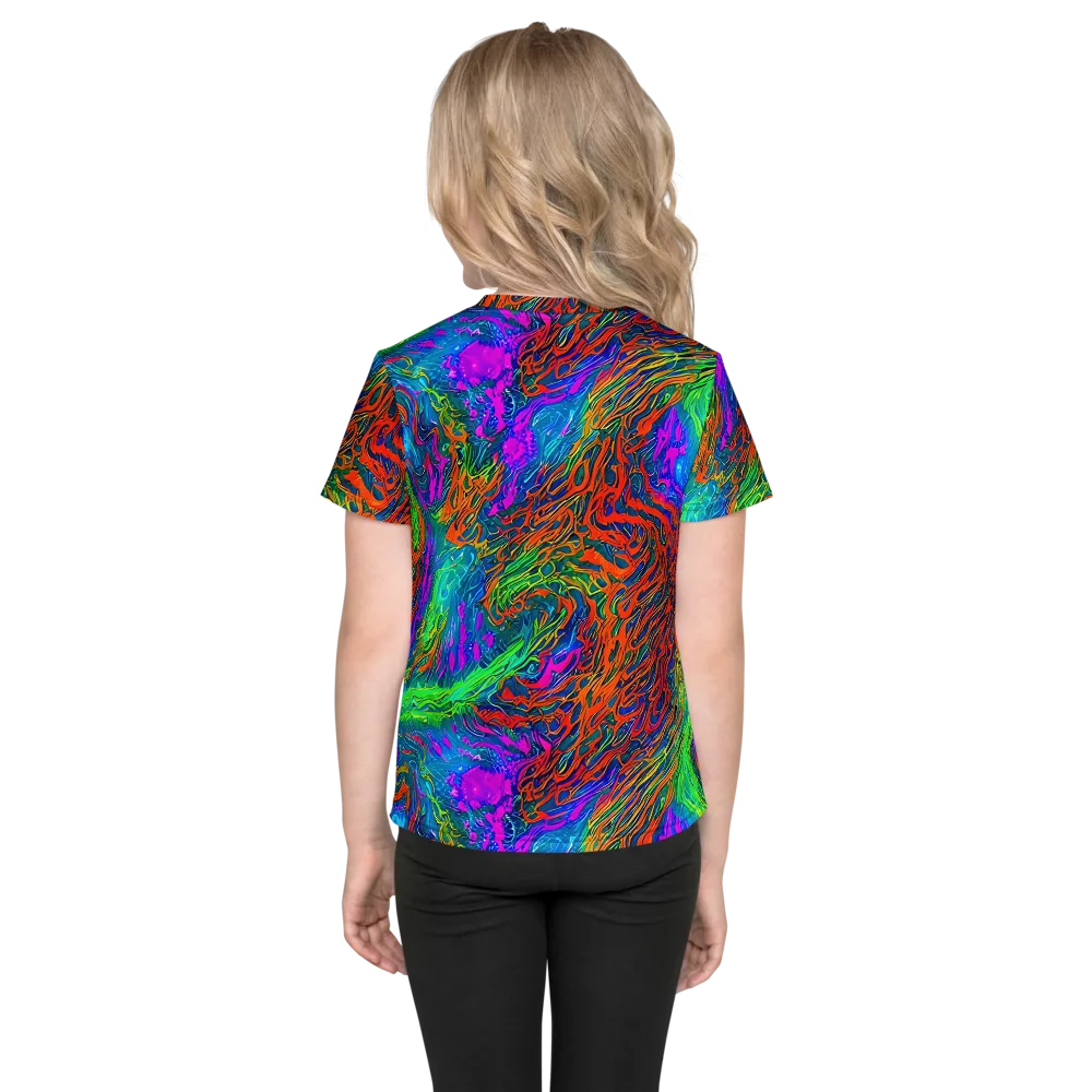 Neon Tidal Fire on Kids Crew Neck T-Shirt — Back