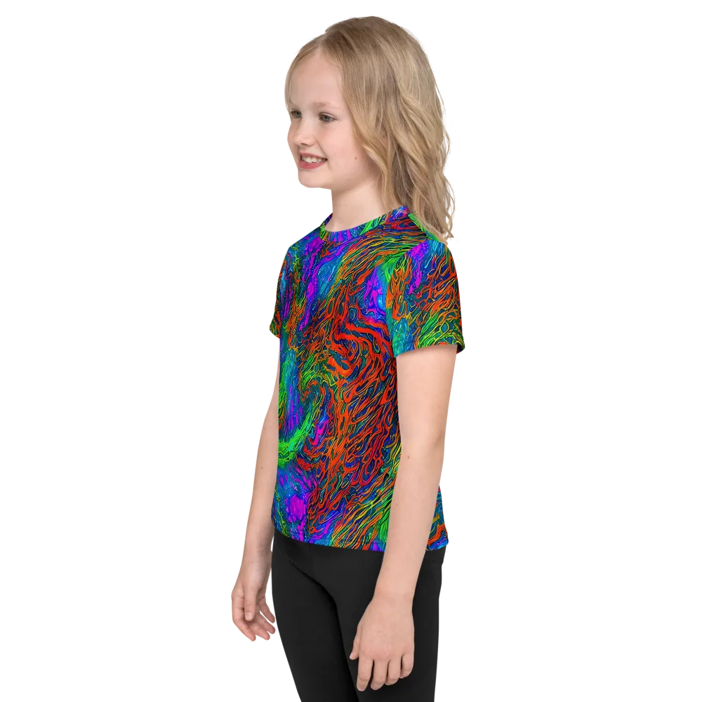 Neon Tidal Fire on Kids Crew Neck T-Shirt — Left