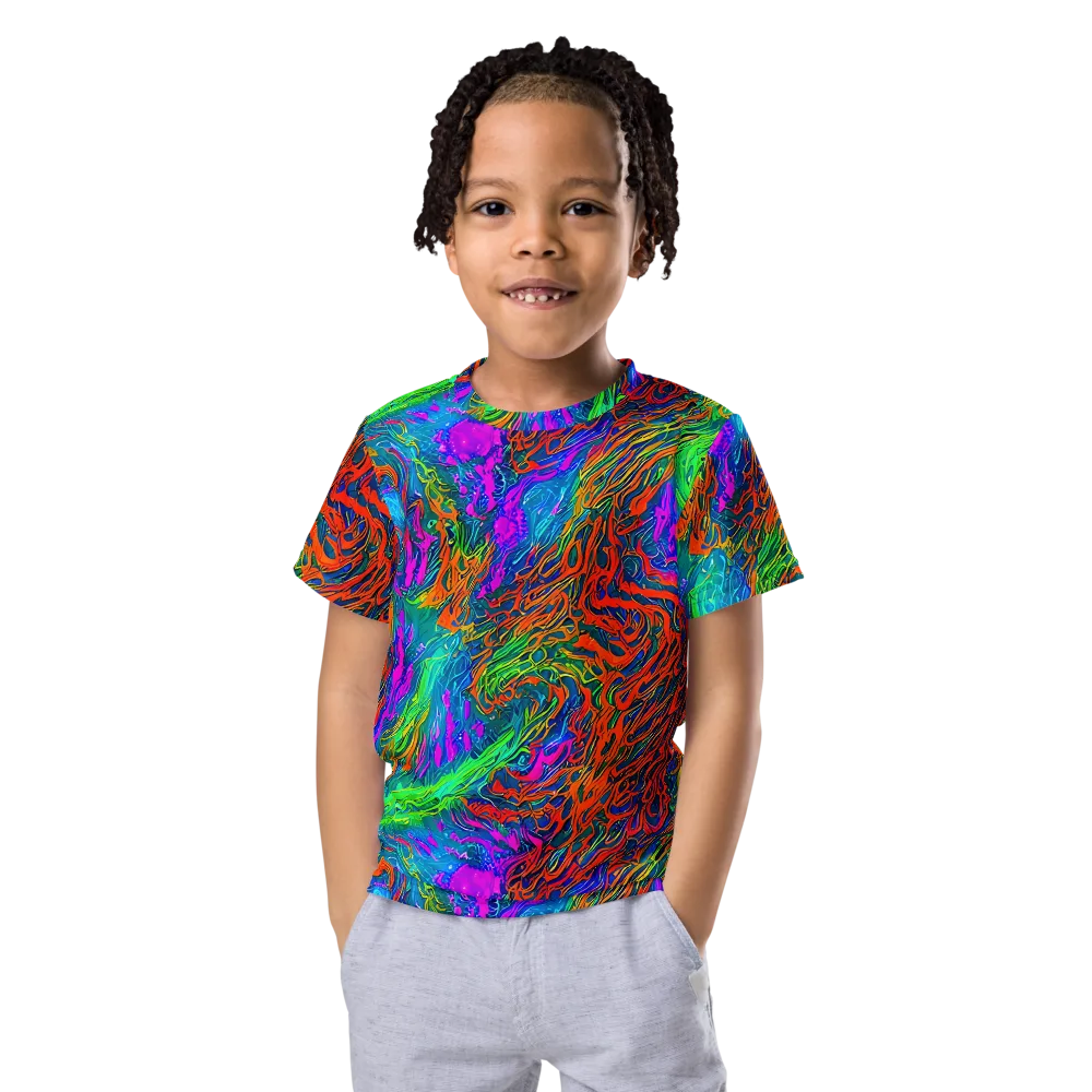 Neon Tidal Fire on Kids Crew Neck T-Shirt — Front