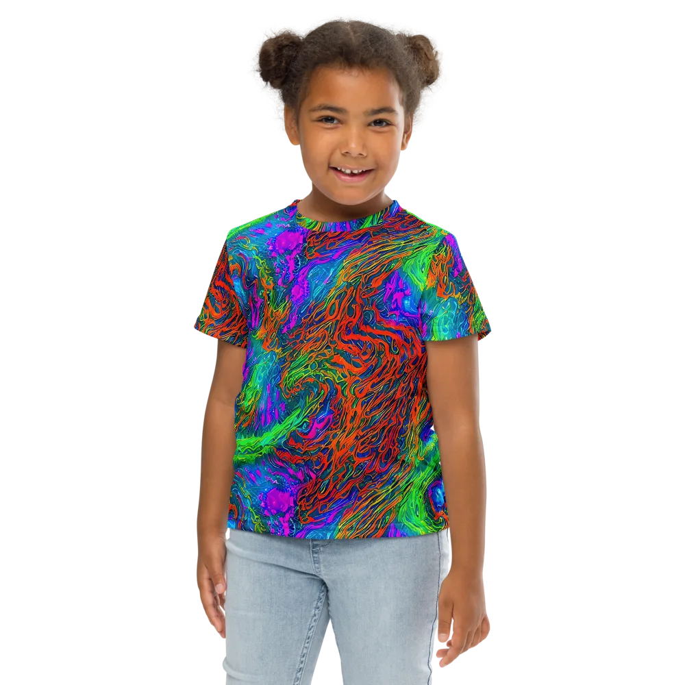 Neon Tidal Fire on Kids Crew Neck T-Shirt — Front