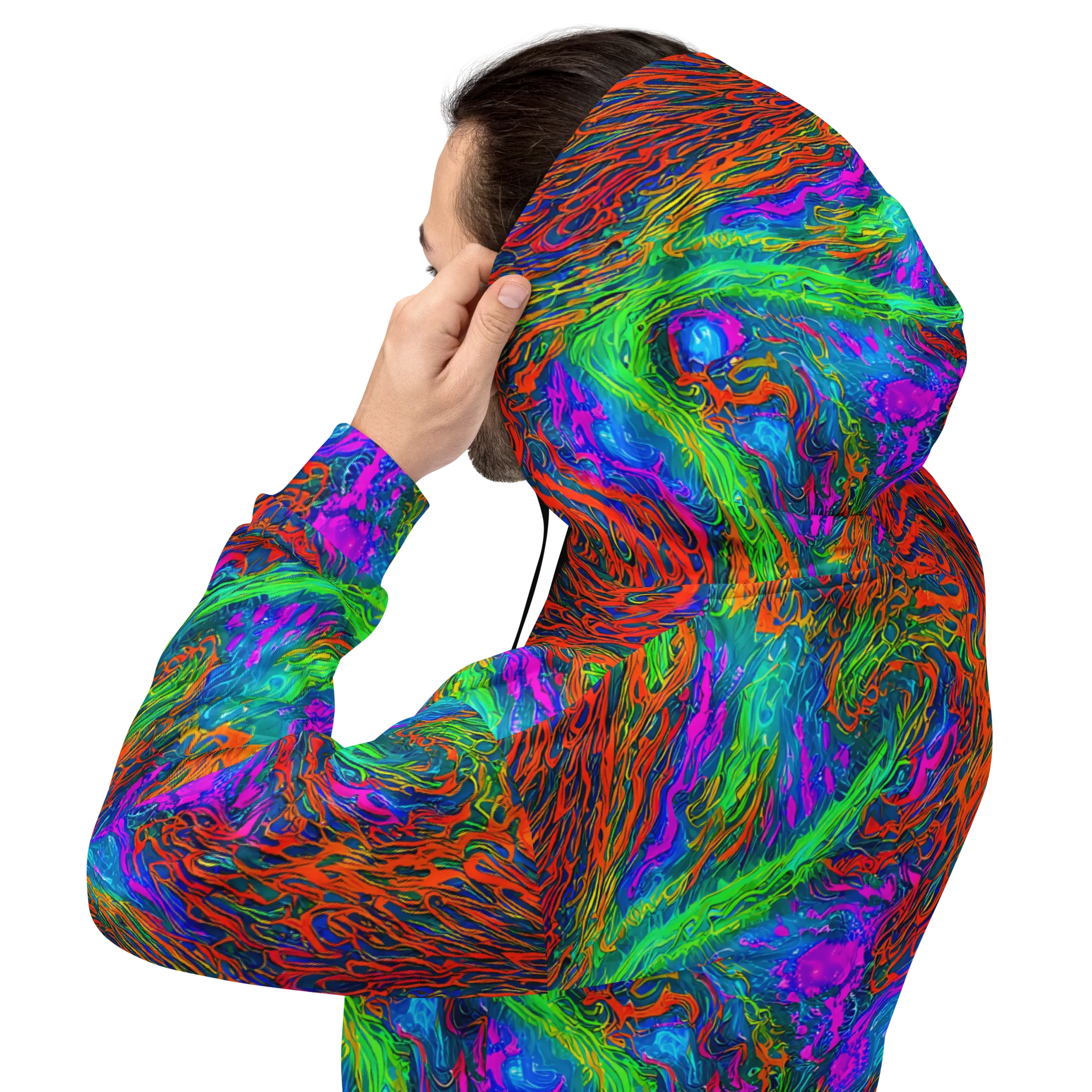Neon Tidal Fire on Hoodie — Back