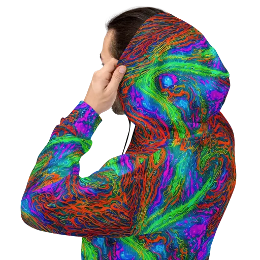 Neon Tidal Fire on a Hoodie